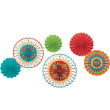 Fiesta Fan Hanging Sign Decorations, Multi-Coloured, 16-in, 6-pk, for Cinco de Mayo/Fiesta/Summer Party Front_Flat