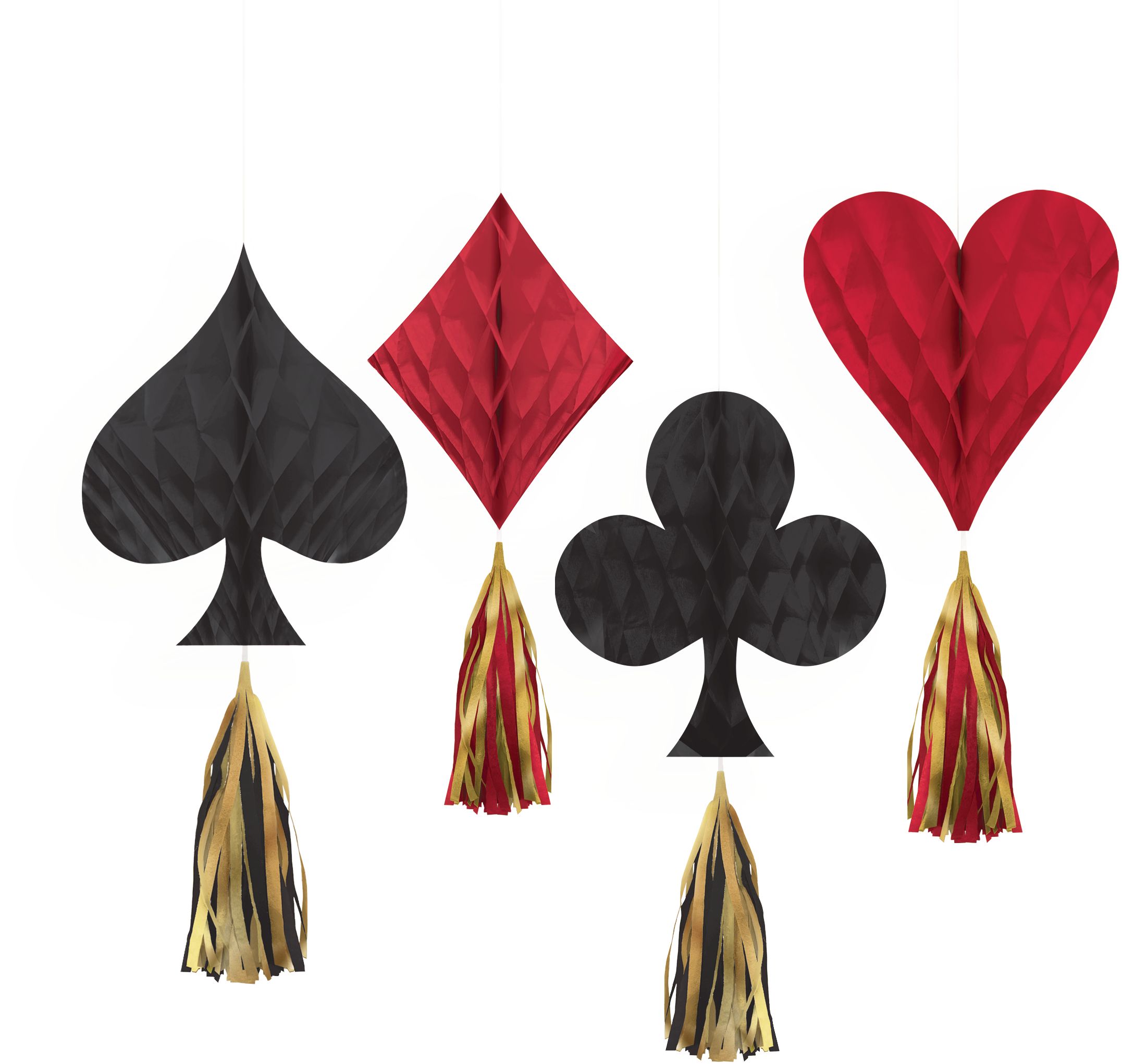 Mini Roll the Dice Casino Honeycomb Decorations with Tails, 4-pc Front_Flat