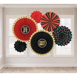 Roll the Dice "Casino Night" Fan Hanging Sign Decorations, Red/Black/Gold, 16-in, 6-pk, for Game Night/Vegas/Birthday Party Front_Flat