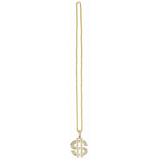 Collier avec symbole de dollar scintillant des années 1990, doré/argenté, 34 po, accessoire de costume à porter pour l'Halloween Front_Flat