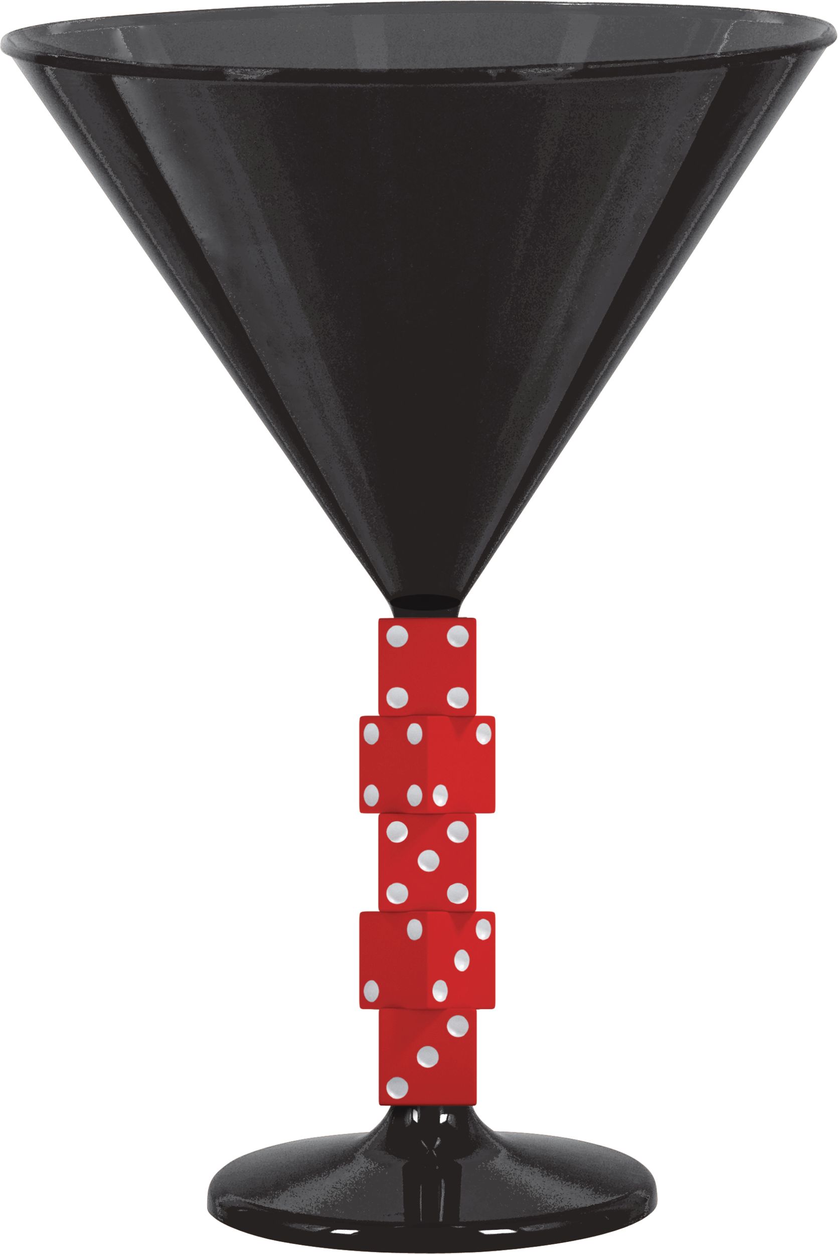 Roll the Dice Casino Plastic Reusable Martini Glasss, Black/Red, 6.5-oz, for Game Night/Vegas/Birthday Party Front_Flat