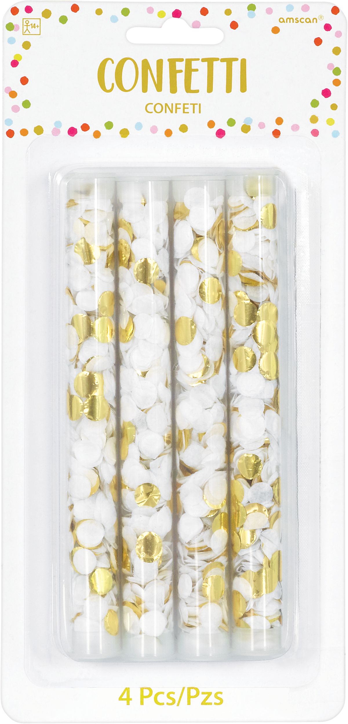 Metallic Gold and White Confetti Tubes, 4-pc Front_Flat