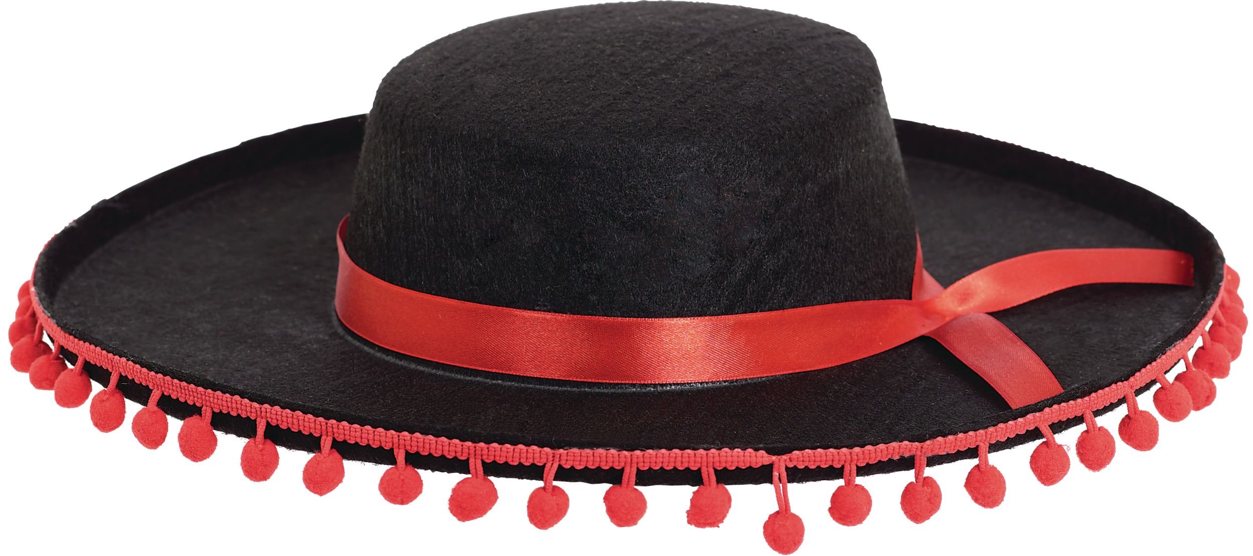 Black Spanish Hat with Ball Fringe Front_Angled_Left