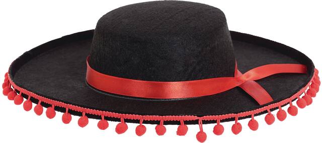 Black Spanish Hat with Ball Fringe Front_Angled_Left