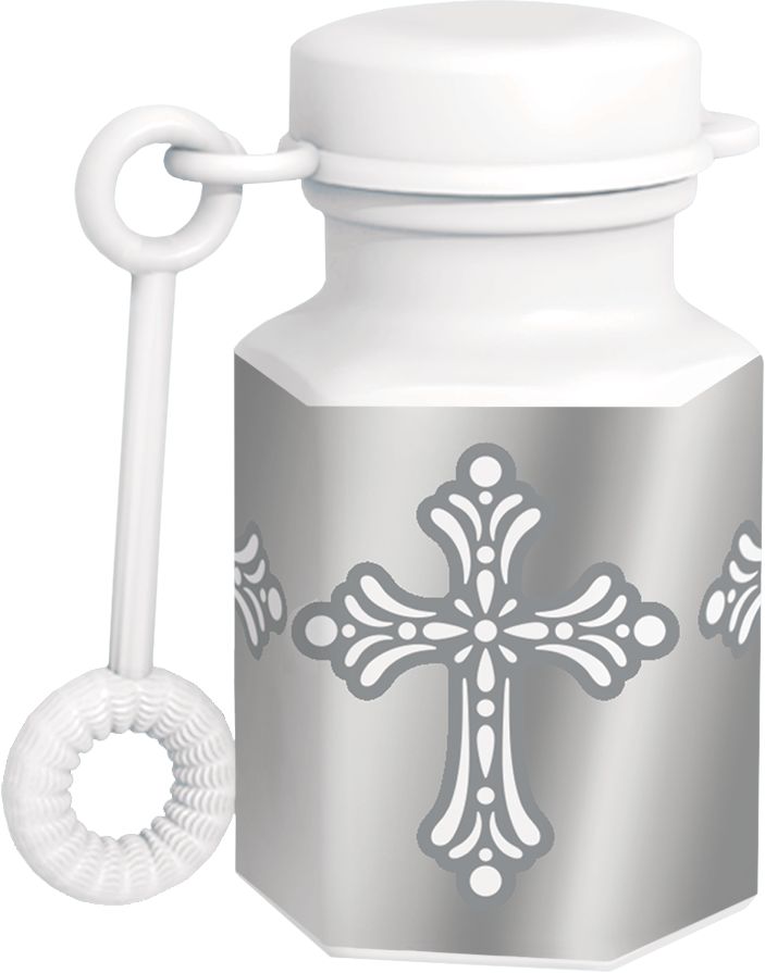 Bubble Wand Tubes, Clear, Cross, 24-pk, Ages 3+, for First Communion/Religious Party Front_Flat