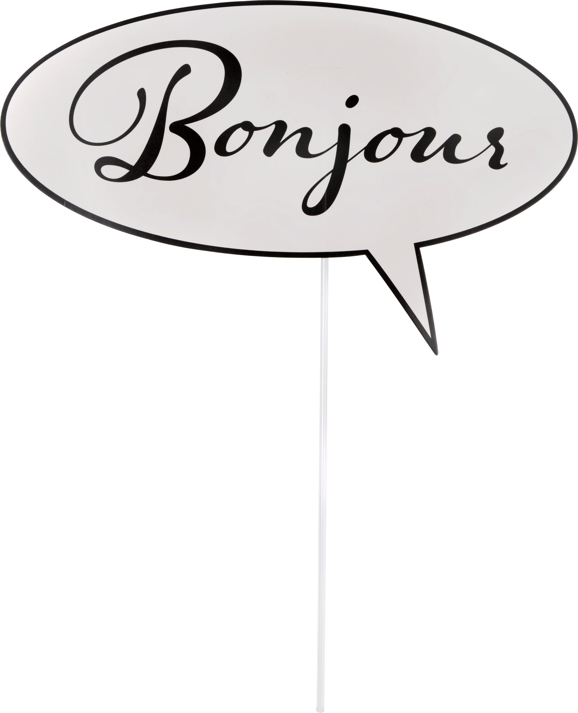 A Day in Paris "Bonjour" Photo Booth Sign Props, Pink/Black, 8-in, 13-pk, for Birthday Party Front_Flat