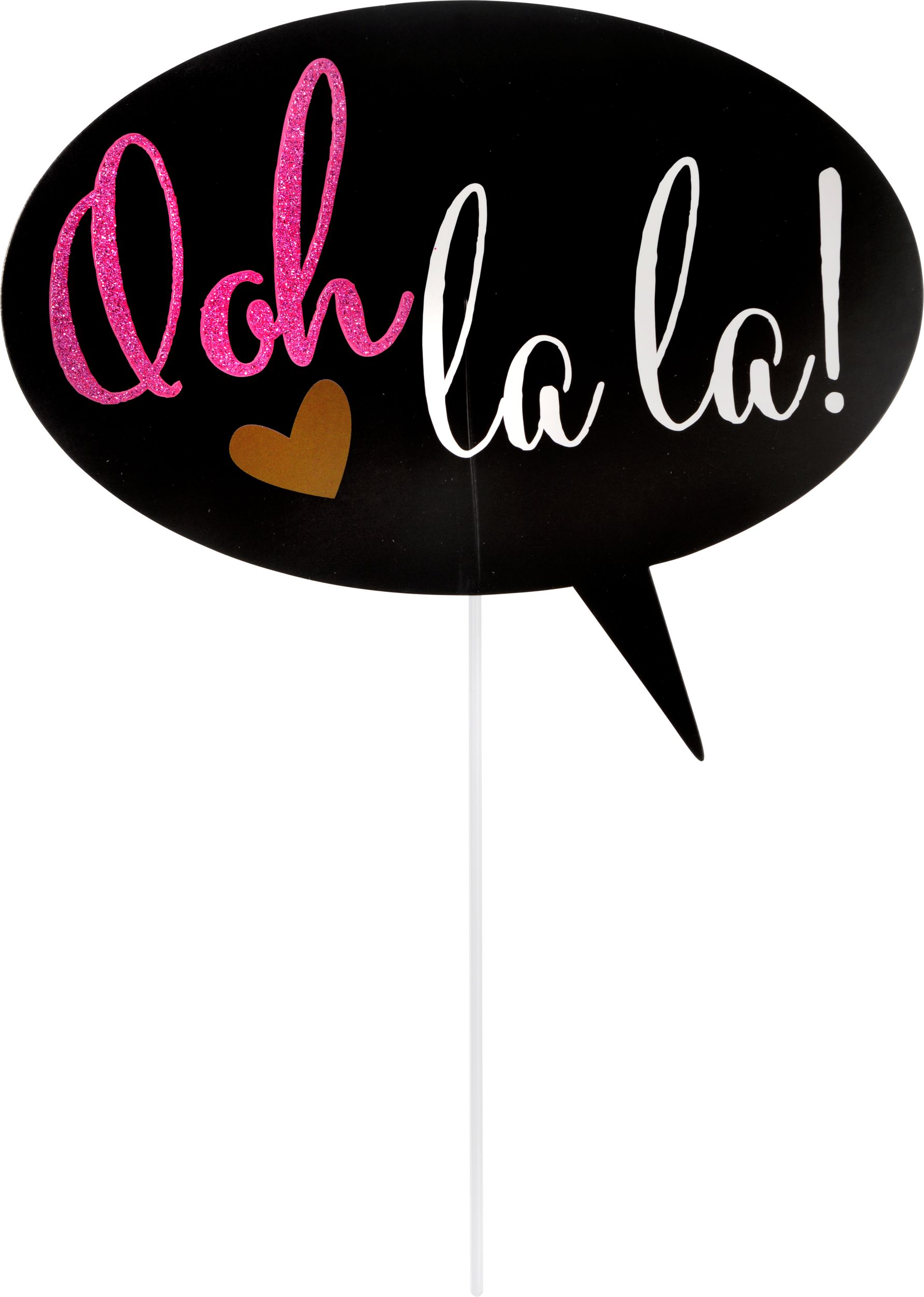 A Day in Paris "Bonjour" Photo Booth Sign Props, Pink/Black, 8-in, 13-pk, for Birthday Party Front_Flat