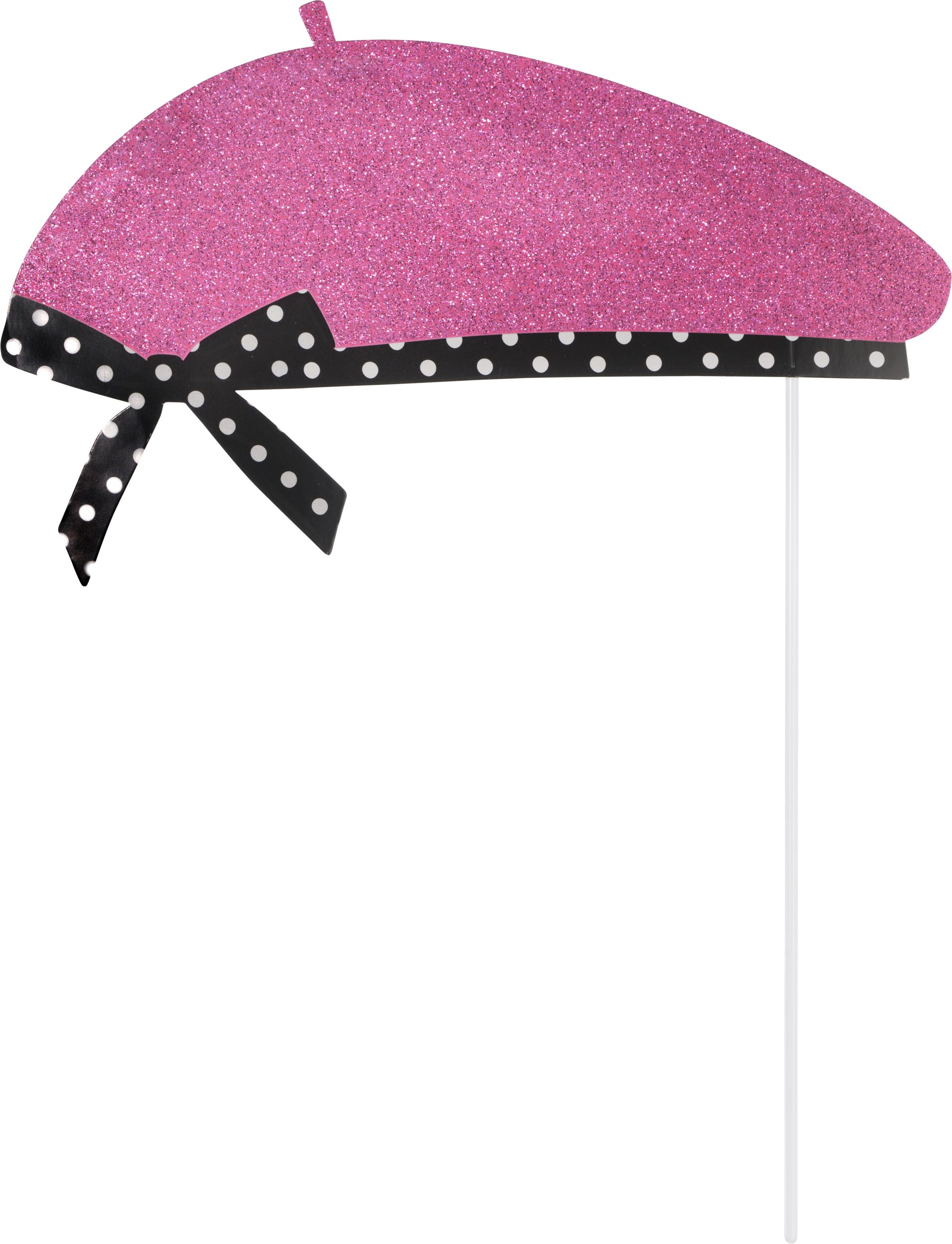 A Day in Paris "Bonjour" Photo Booth Sign Props, Pink/Black, 8-in, 13-pk, for Birthday Party Front_Flat