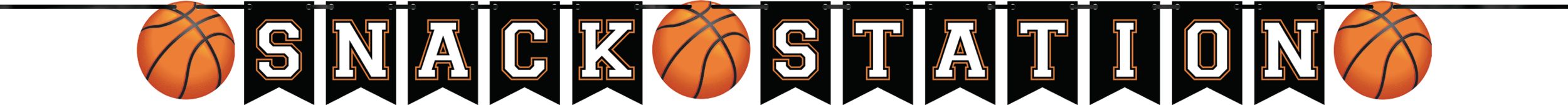 Basketball "Slam Dunk" Buffet Table Decorating Kit with Food Cards, Picks, Decorations & Banner, Orange/Black, 6-ft, 15-pk, for Sports Party Front_Flat