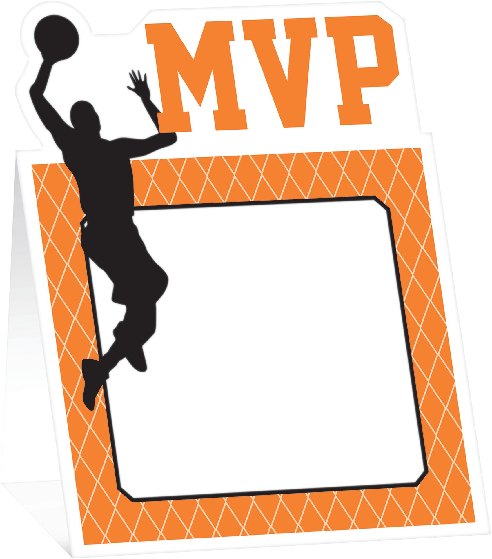 Basketball "Slam Dunk" Buffet Table Decorating Kit with Food Cards, Picks, Decorations & Banner, Orange/Black, 6-ft, 15-pk, for Sports Party Front_Angled_Right