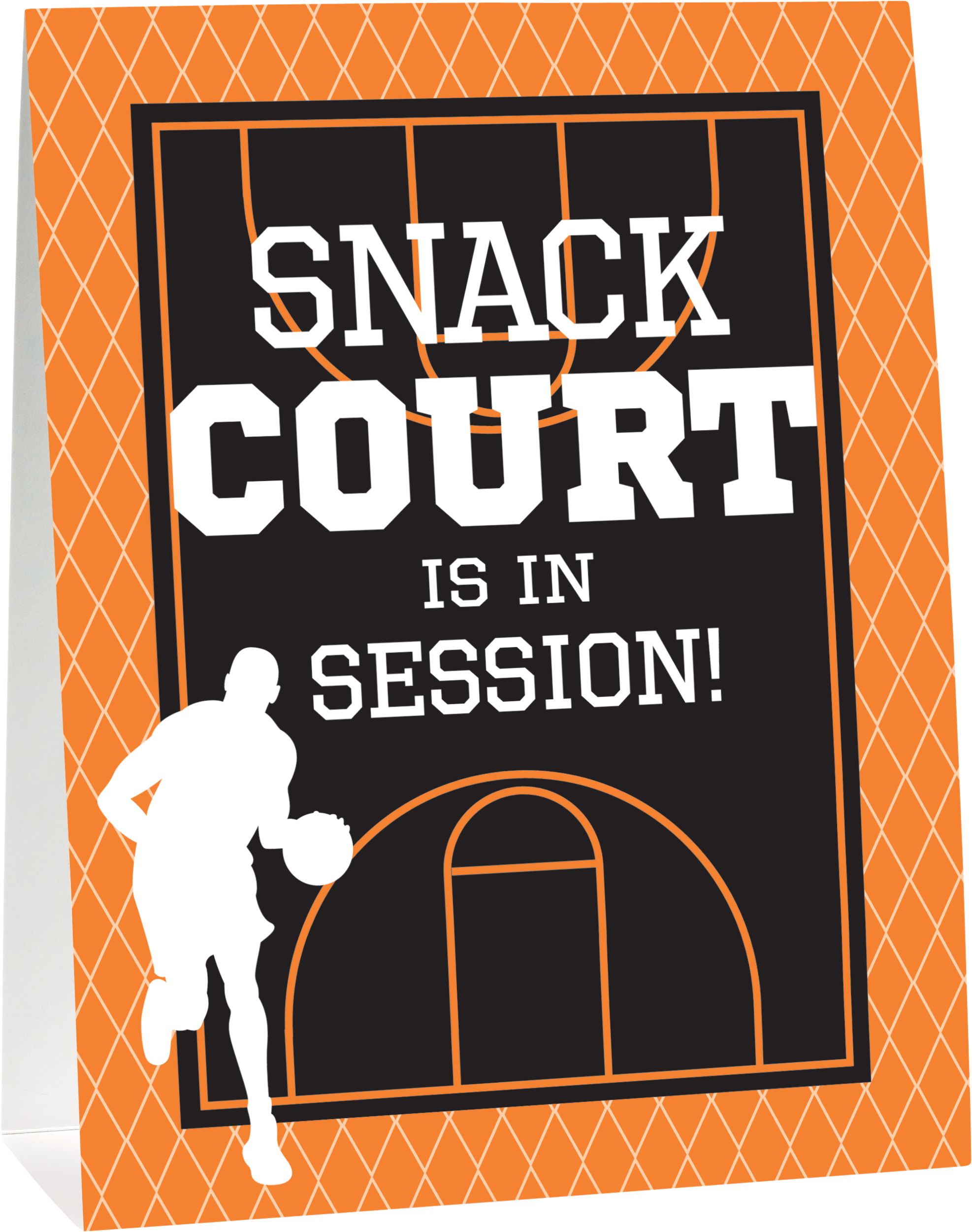 Basketball "Slam Dunk" Buffet Table Decorating Kit with Food Cards, Picks, Decorations & Banner, Orange/Black, 6-ft, 15-pk, for Sports Party Front_Angled_Right