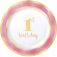 Assiettes à dessert en plastique de première qualité, rose métallique/doré, paq. 10 Overhead_Flat