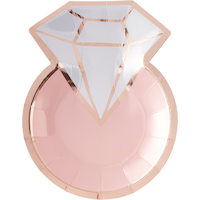 Diamond Ring Paper Disposable Dessert Plates, Rose Gold, 7-in, 8-pk, for Bachelorette/Engagement Party/Bridal Shower