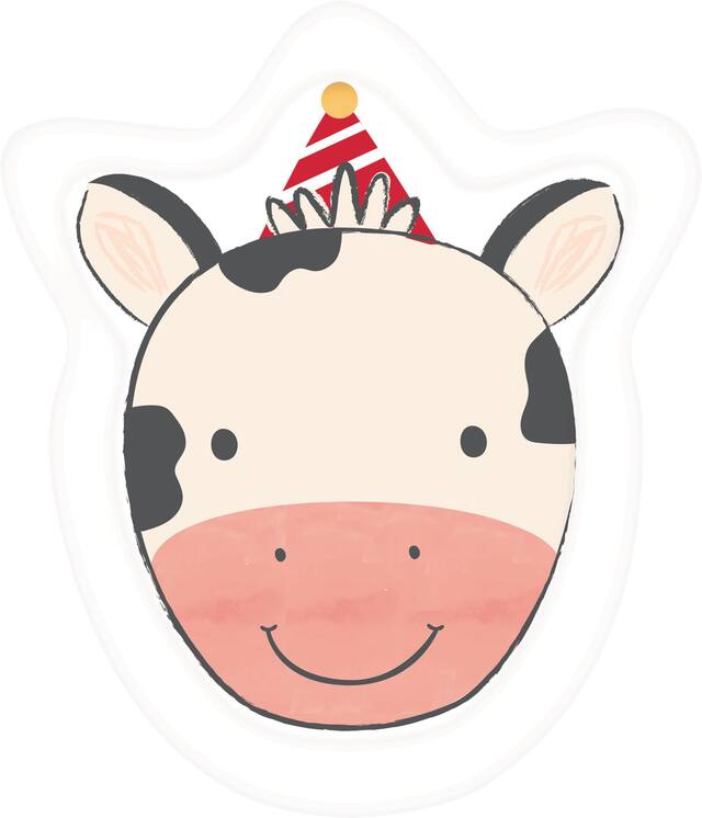 Friendly Farm Cow-Shaped Birthday Party Dessert Plates, 7-in, 8-pk Overhead_Flat