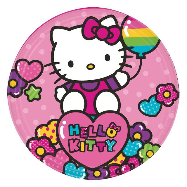 Rainbow Hello Kitty Birthday Party Dessert Plates, 7-in, 8-pk Overhead_Flat
