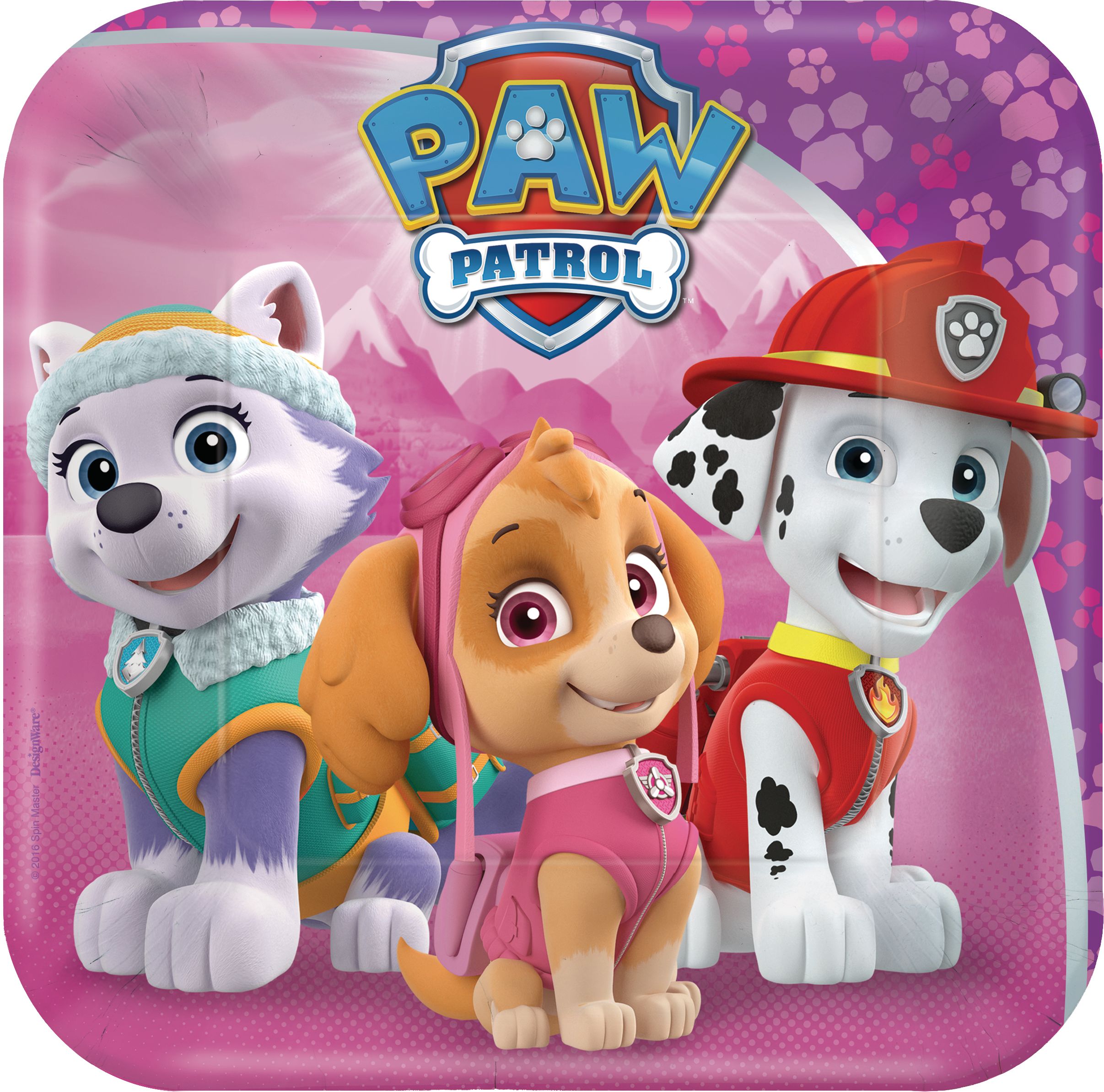 PAW Patrol Birthday Party Dessert Paper Plates, Pink, 8-pk Overhead_Flat