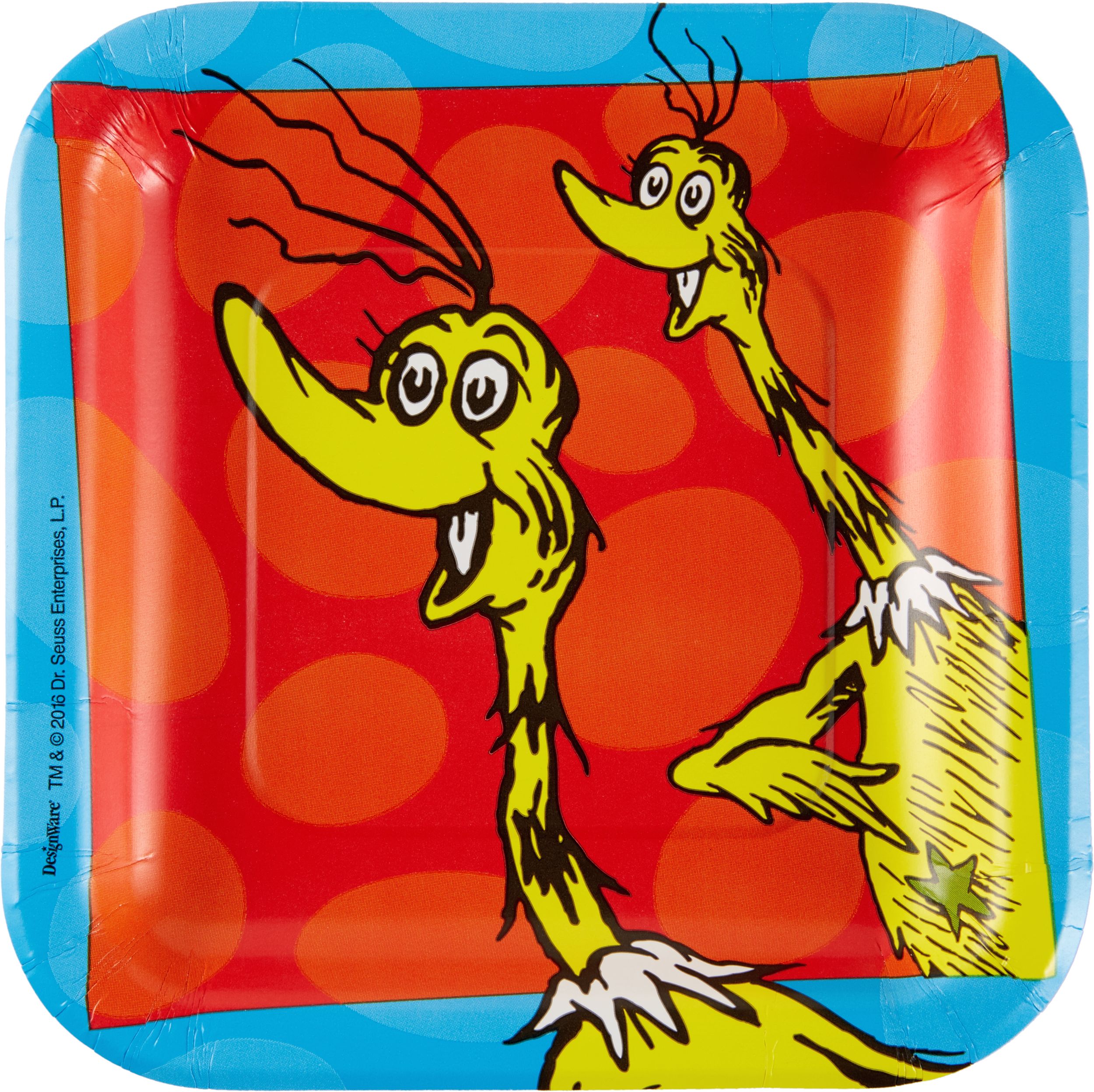 Dr. Seuss Square Disposable Birthday Party Dessert Plates, 7-in, 8-pk Overhead_Flat