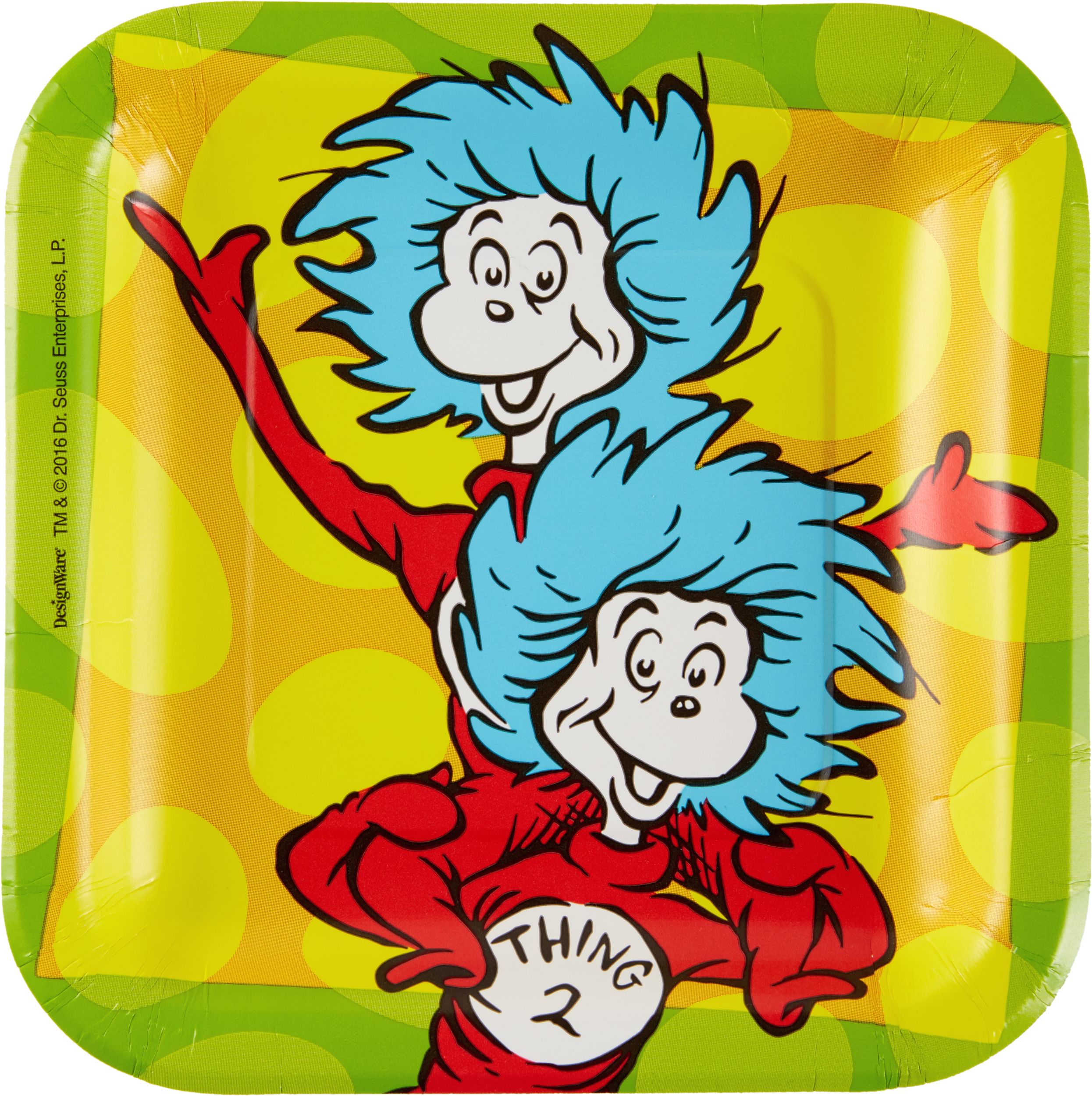 Dr. Seuss Square Disposable Birthday Party Dessert Plates, 7-in, 8-pk Overhead_Flat