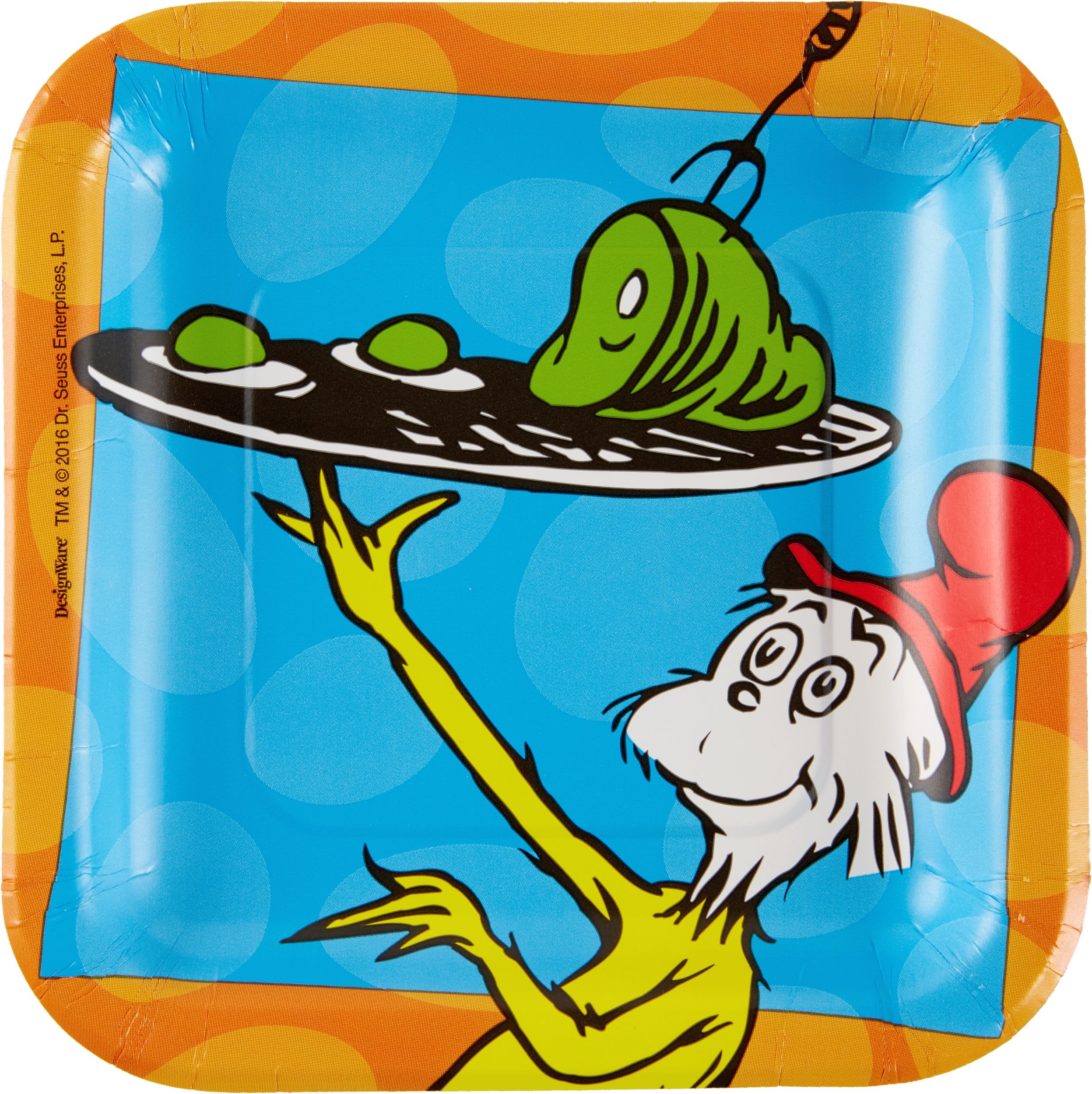 Dr. Seuss Square Disposable Birthday Party Dessert Plates, 7-in, 8-pk Overhead_Flat