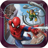Disney Marvel Spider-Man Square Paper Disposable Dessert Plates, Red/Blue, 7-in, 8-pk, for Birthday Party Overhead_Flat
