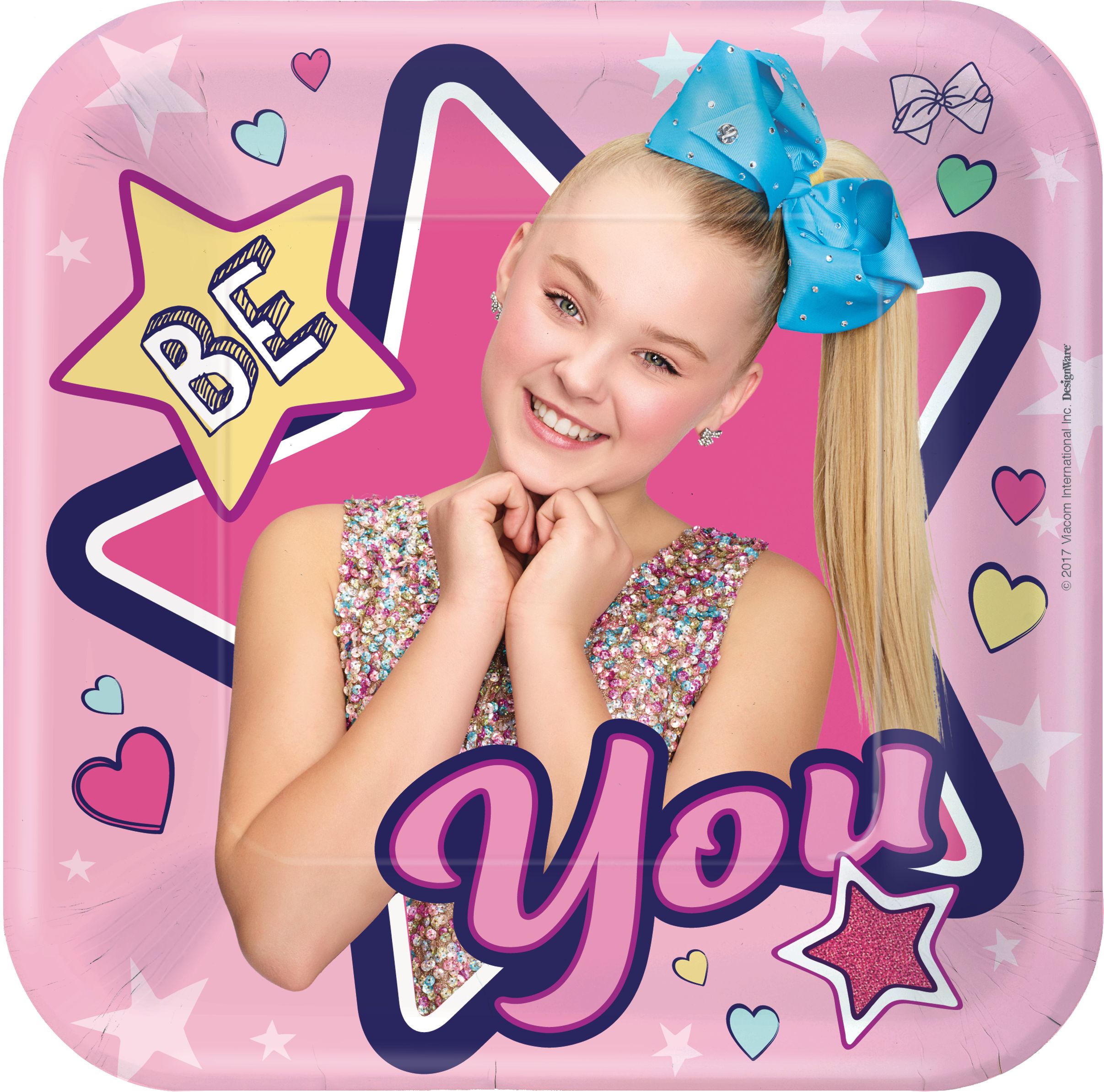 JoJo Siwa Birthday Party Small Square Dessert Plates, 7-in x 7-in, 8-pk Overhead_Flat
