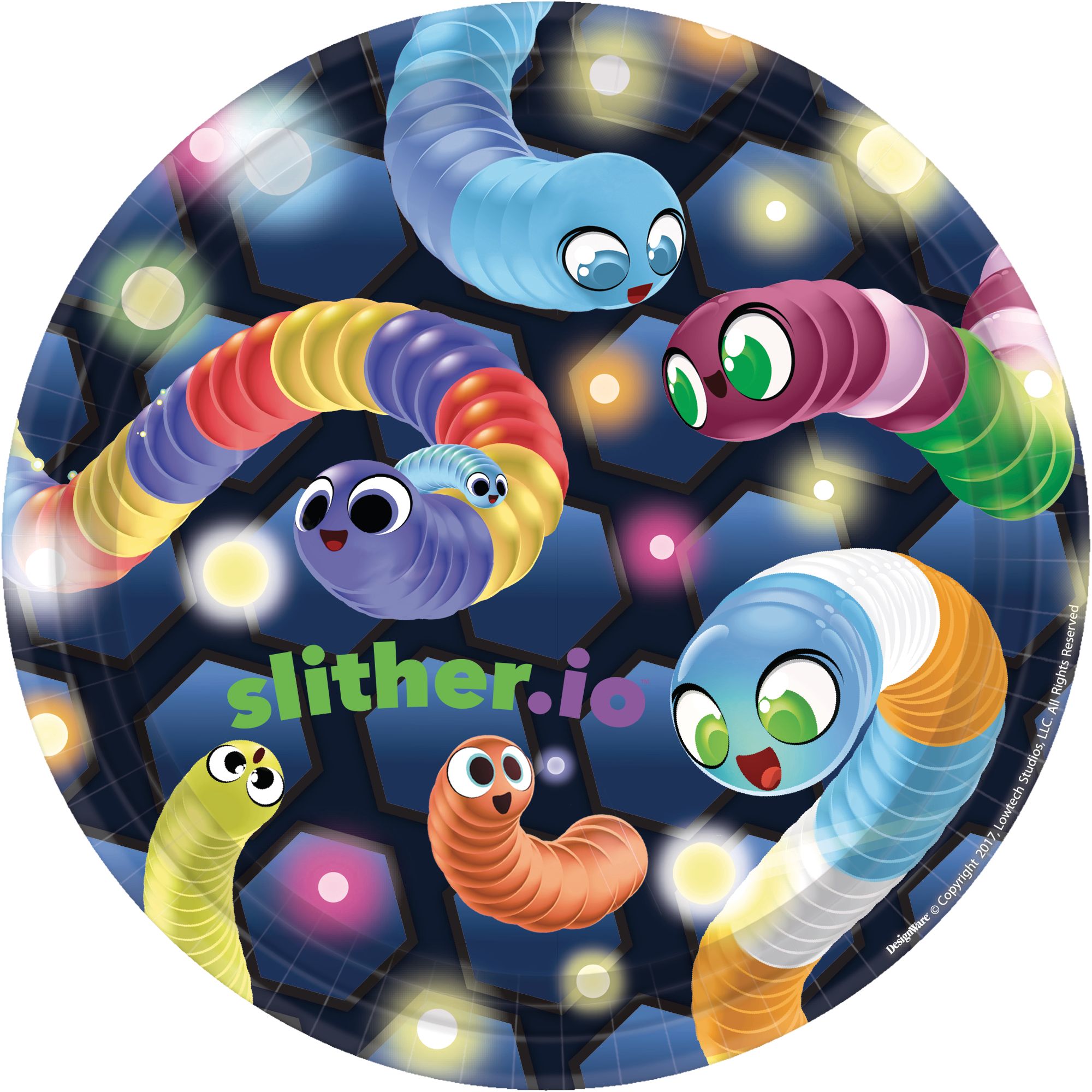 Slither.io Birthday Party Disposable Dessert Plates, 8-pc Overhead_Flat