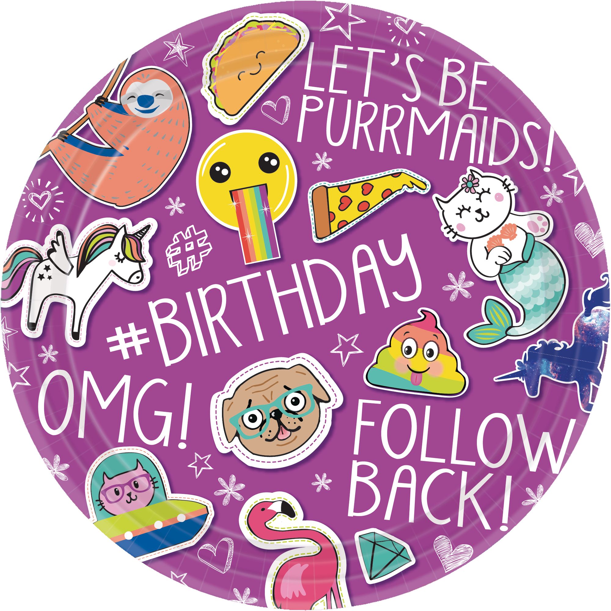 Selfie Celebration Birthday Party Dessert Plates, 7-in, 8-pc Overhead_Flat