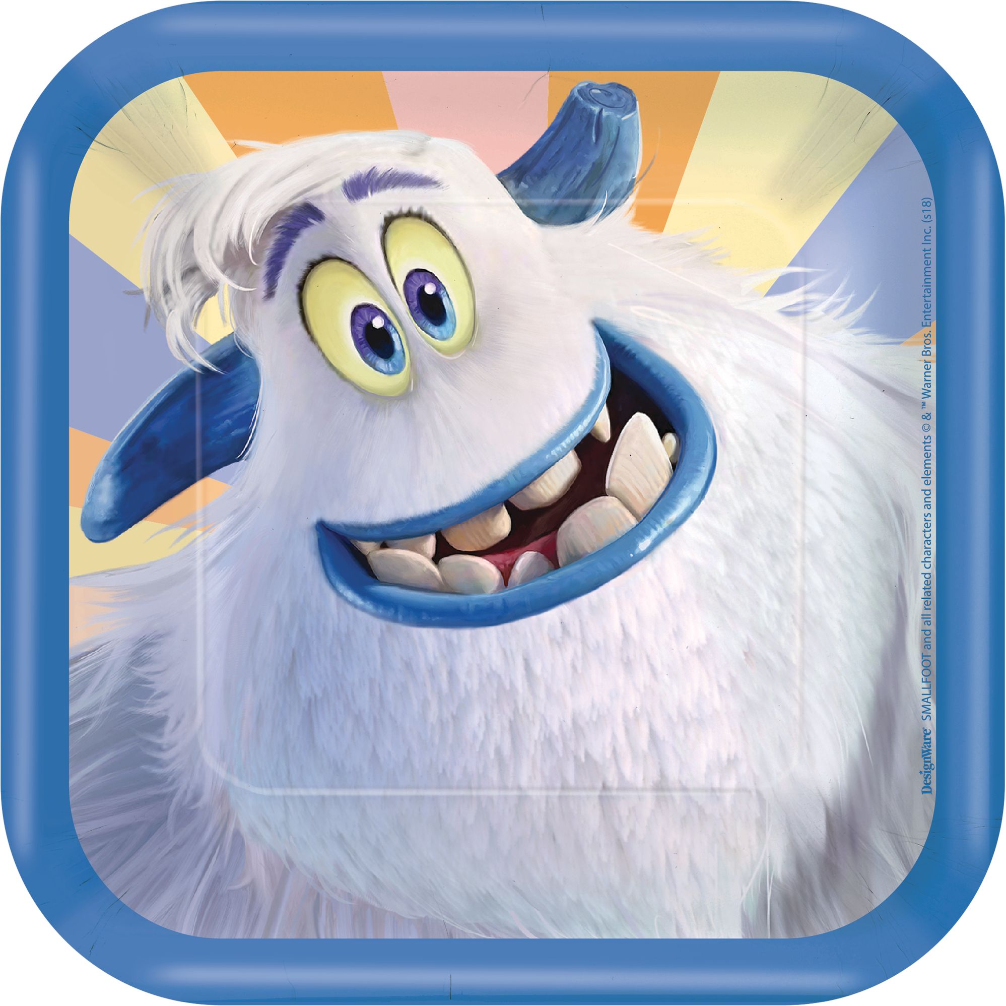 Smallfoot Square Paper Disposable Dessert Plates, Blue, 7-in, 8-pk, for Birthday Party Overhead_Flat