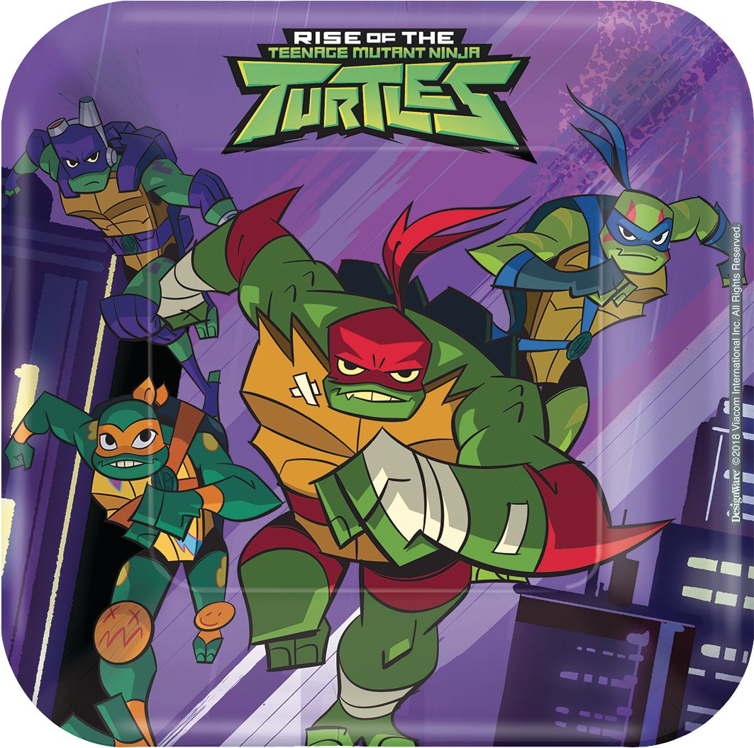 Rise of the Teenage Mutant Ninja Turtles Birthday Party Square Dessert Plates, 7-in, 8-pk Overhead_Flat