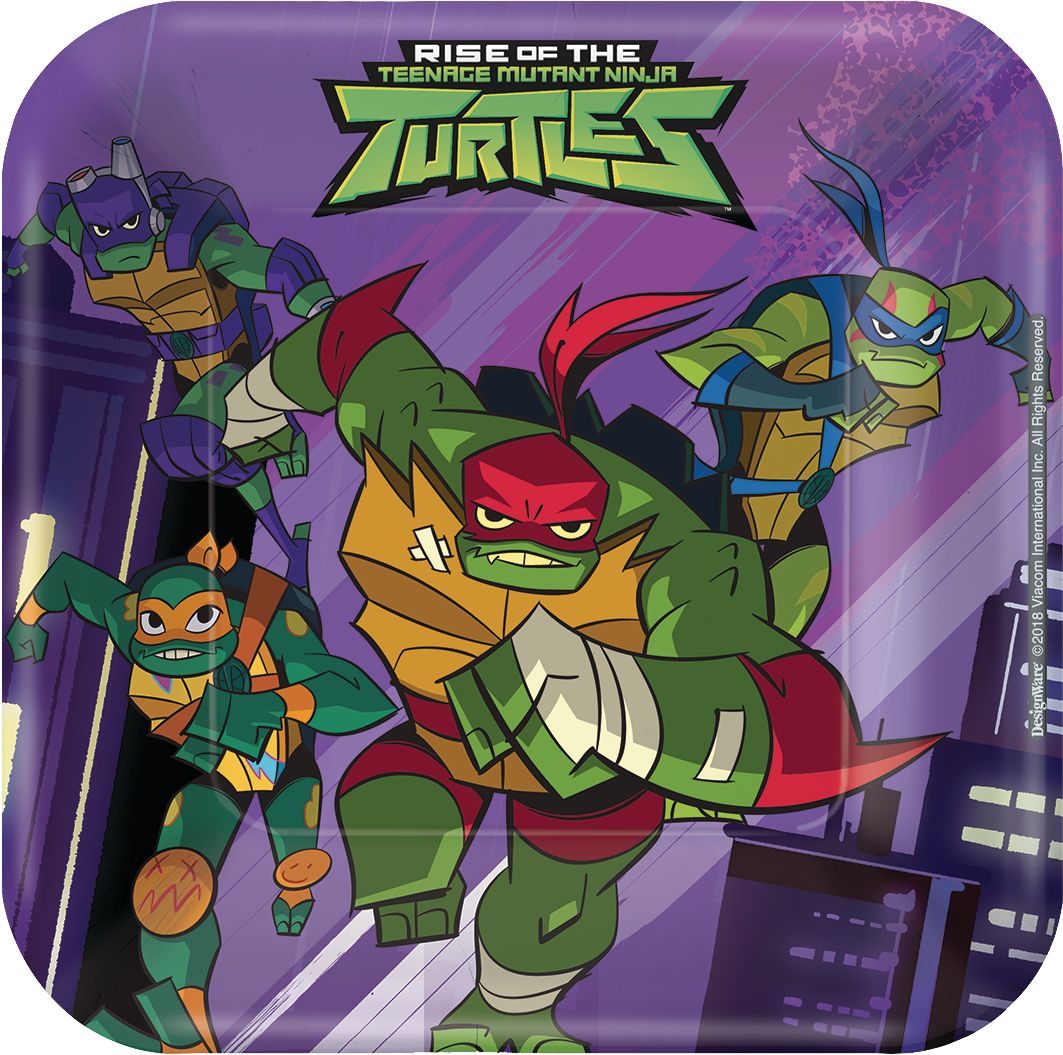 Rise of the Teenage Mutant Ninja Turtles Birthday Party Square Dessert Plates, 7-in, 8-pk Overhead_Flat