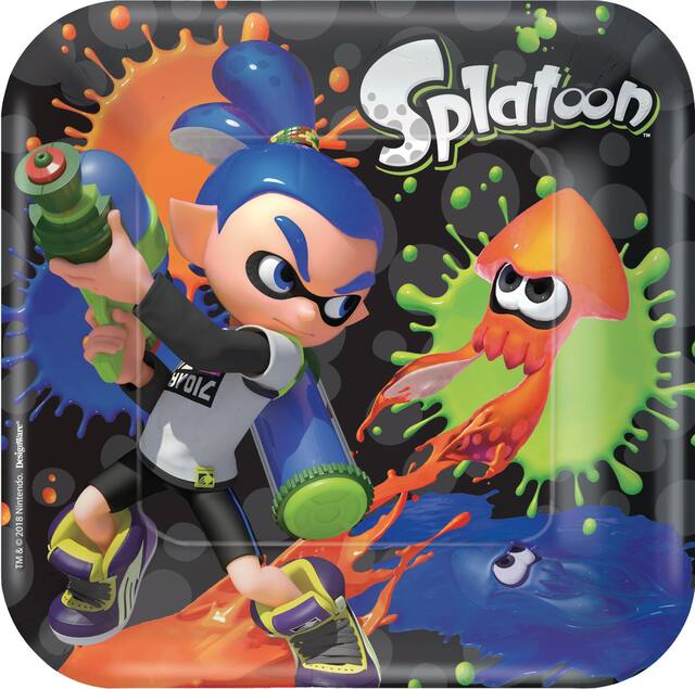 Splatoon Small Square Birthday Party Dessert Plates, 7-in, 8-pc Overhead_Flat