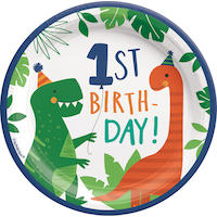Dino-Mite Dinosaur 1st Birthday Party Dessert Plates, 7-in, 8-pk Overhead_Flat