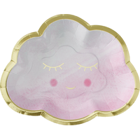 Oh Baby Cloud Paper Disposable Lunch Plates, Gold/Pink, 8.5-in, 8 pk, for Baby Shower/Gender Reveal Overhead_Flat