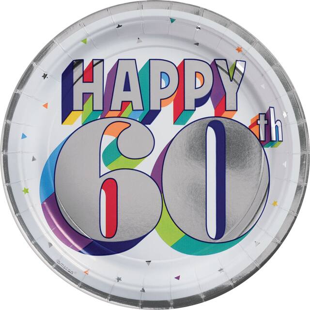 Metallic Here's to 60 Birthday Dessert Plates, 8-pk Overhead_Flat