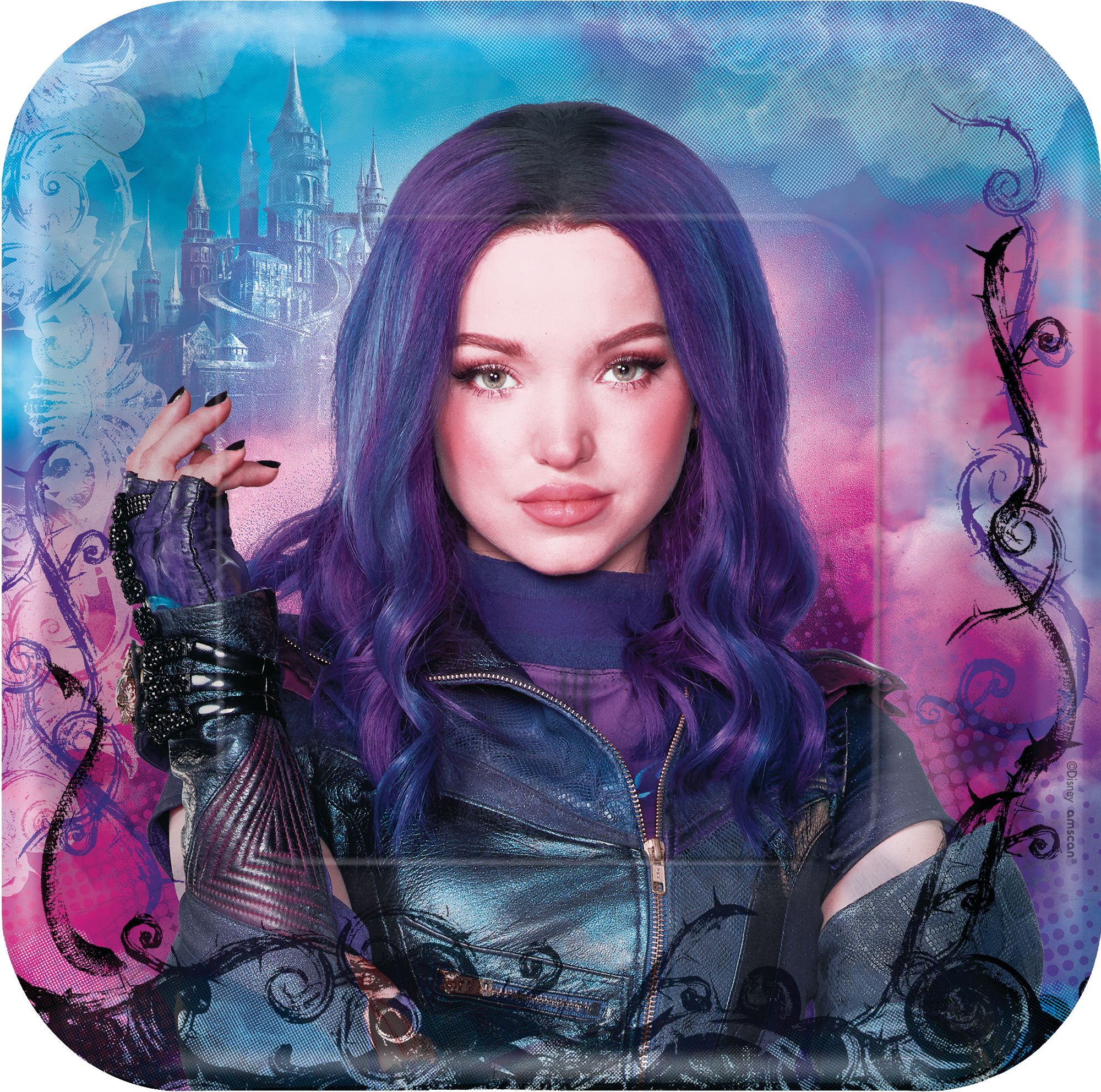 Assiettes à dessert pour fête d'anniversaire, Disney Descendants 3, carré, petit, 7 po, paq. 8 Overhead_Flat