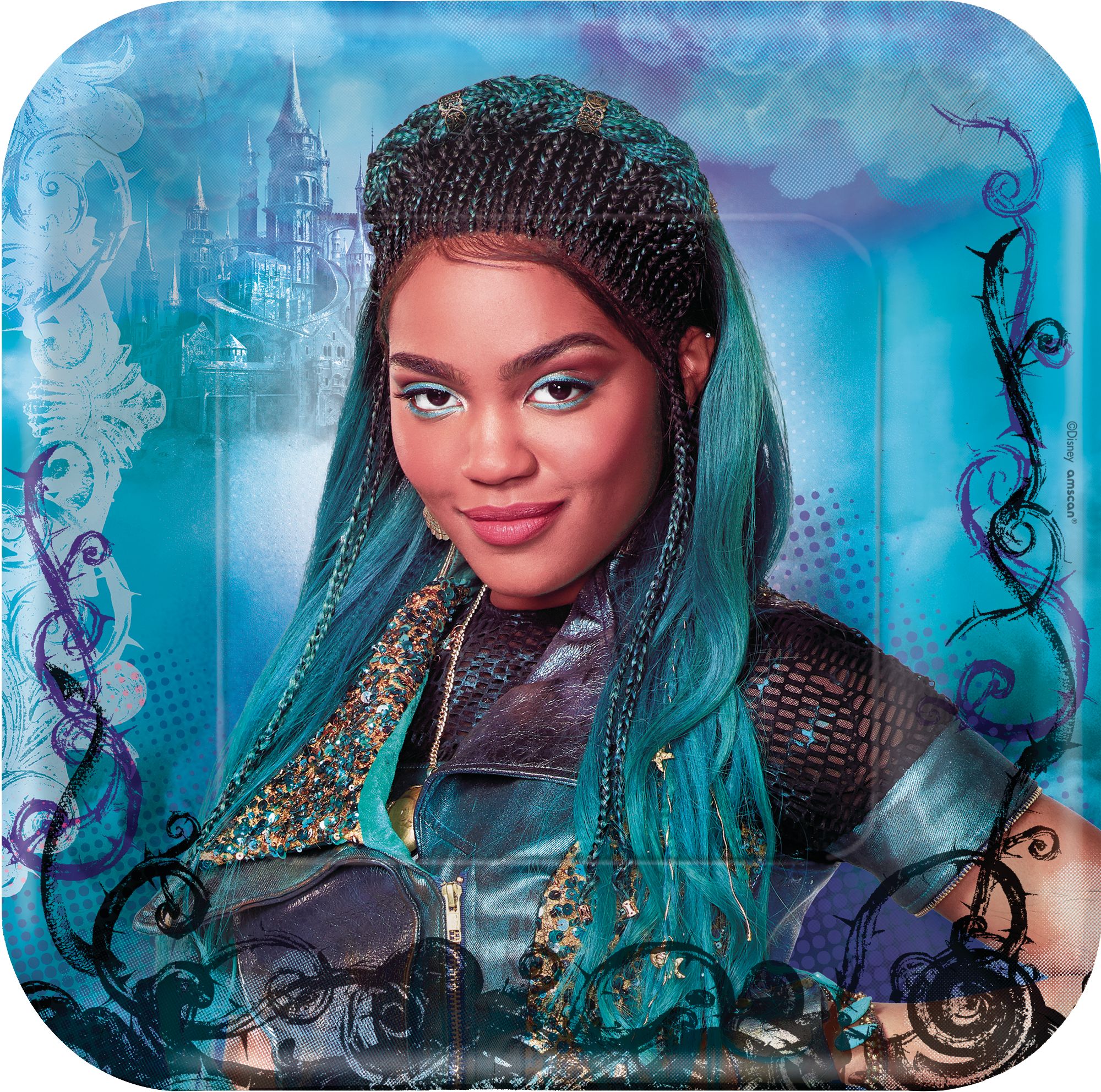 Assiettes à dessert pour fête d'anniversaire, Disney Descendants 3, carré, petit, 7 po, paq. 8 Overhead_Flat