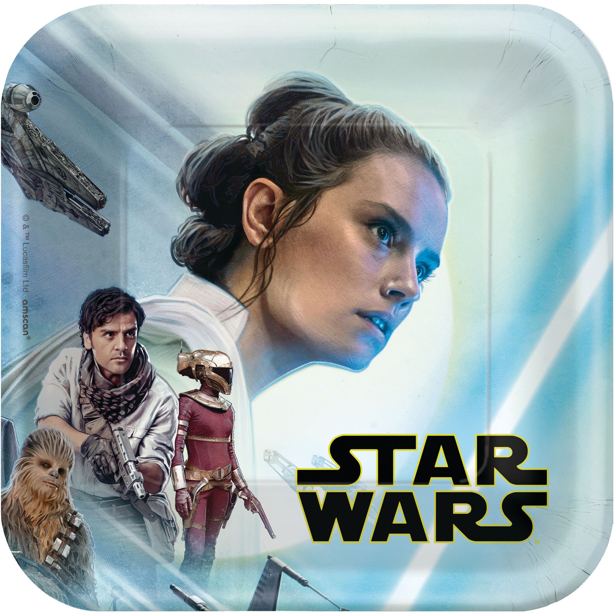 Star Wars 9 The Rise of Skywalker Small Square Birthday Party Dessert Plates, 7-in, 8-pc Overhead_Flat