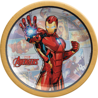 Disney Marvel Avengers Iron Man Round Paper Disposable Dessert Plates, Red/Gold, 7-in, 8-pk, for Birthday Party Overhead_Flat
