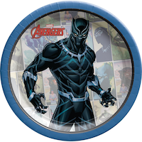 Disney Marvel Avengers Black Panther Round Paper Disposable Dessert Plates, Blue/Black, 7-in, 8-pk, for Birthday Party Overhead_Flat