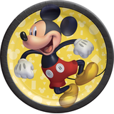 Disney Mickey Mouse Round Paper Disposable Dessert Plates, Yellow/Black, 7-in, 8-pk, for Birthday Party Overhead_Flat