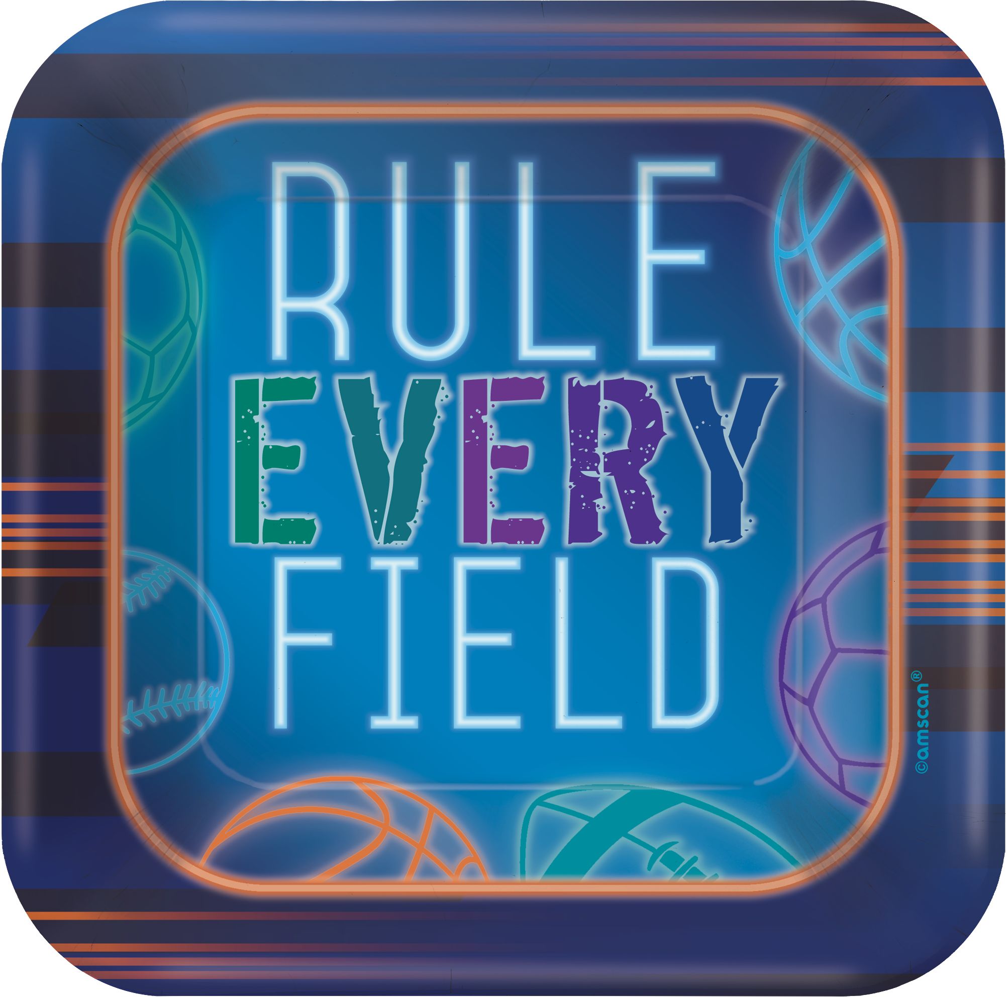 Birthday Party Baller Square Disposable Dessert Plates, 8-pc Overhead_Flat