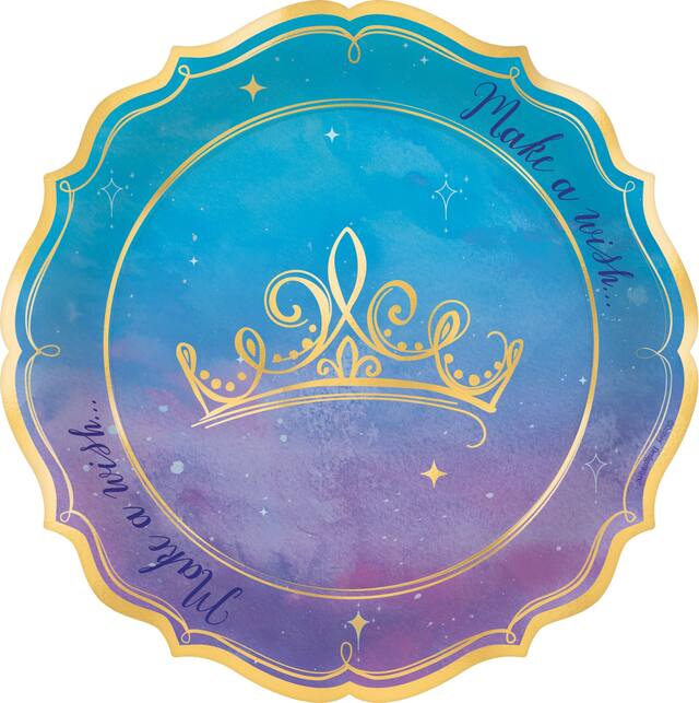 Metallic Disney Once Upon a Time Birthday Party Dessert Plates, 7-in, 8-pk Overhead_Flat