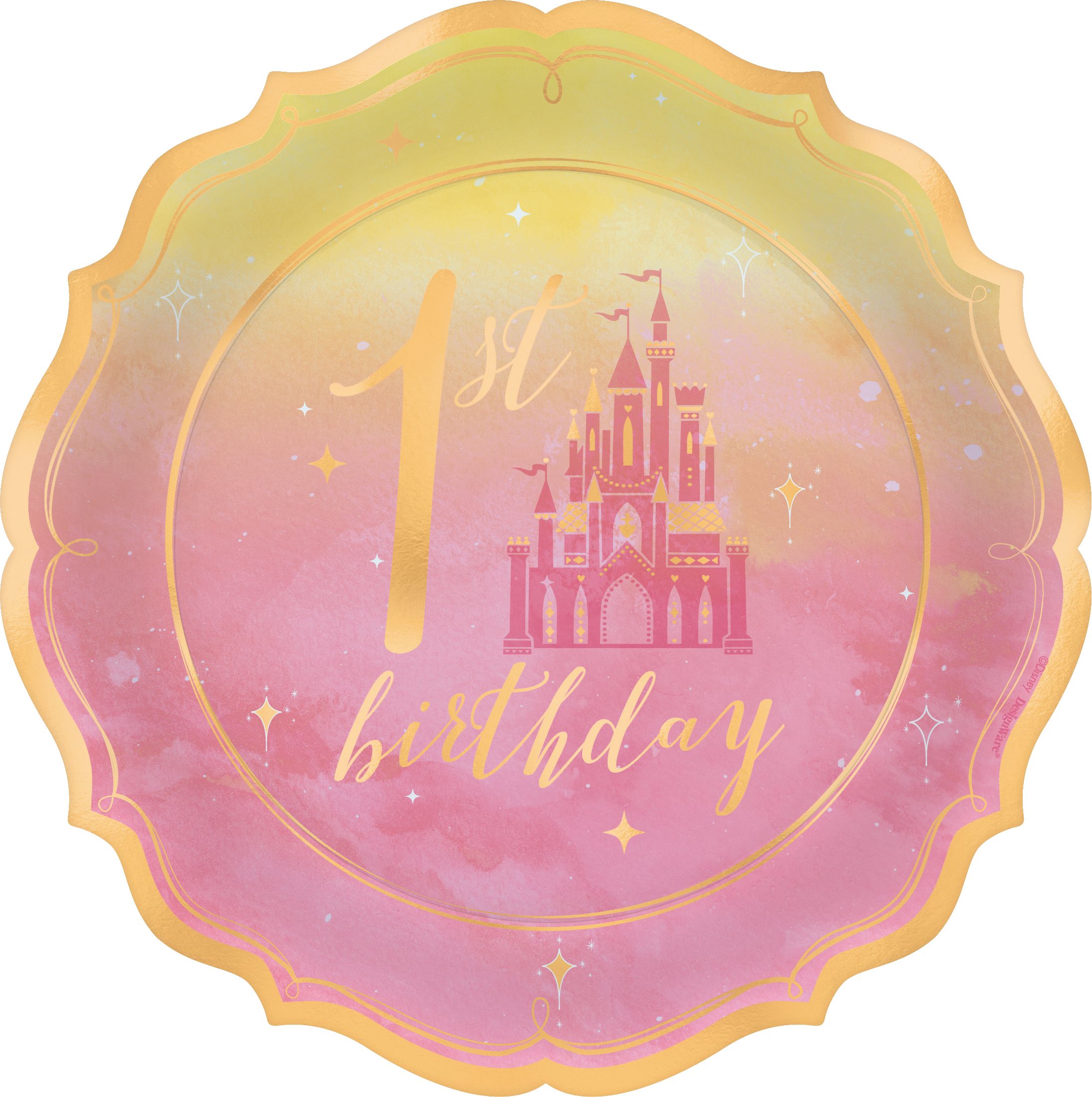 Assiettes à dessert 1er anniversaire Disney Il était une fois, rose/or, 7 po, paq. 8 Front_Flat