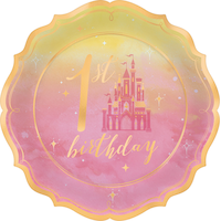 Assiettes à dessert 1er anniversaire Disney Il était une fois, rose/or, 7 po, paq. 8 Front_Flat