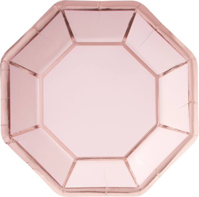 Blush Birthday Hexagon Paper Disposable Dinner Plates, Rose Gold, 10-in, 8-pk, for Valentine's Day/Engagement/Bacheloretter Overhead_Flat