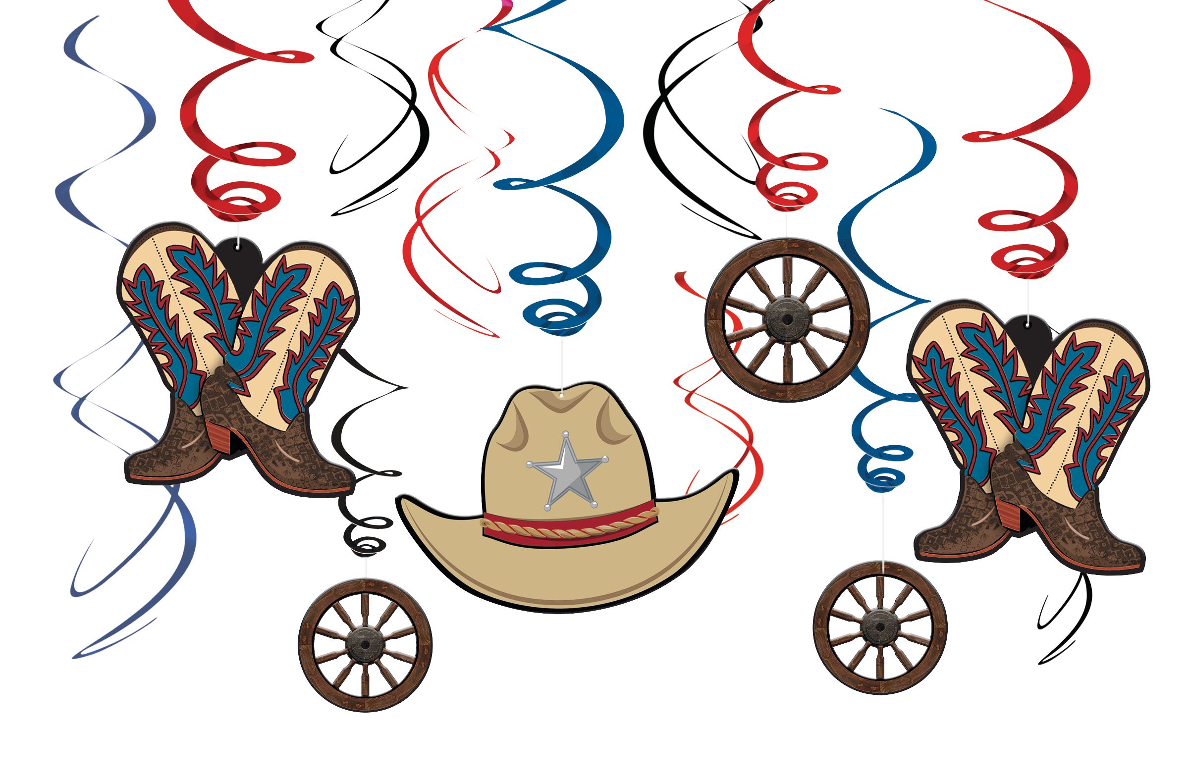 Yeehaw Western Swirl Decorations, 6-pc Front_Flat