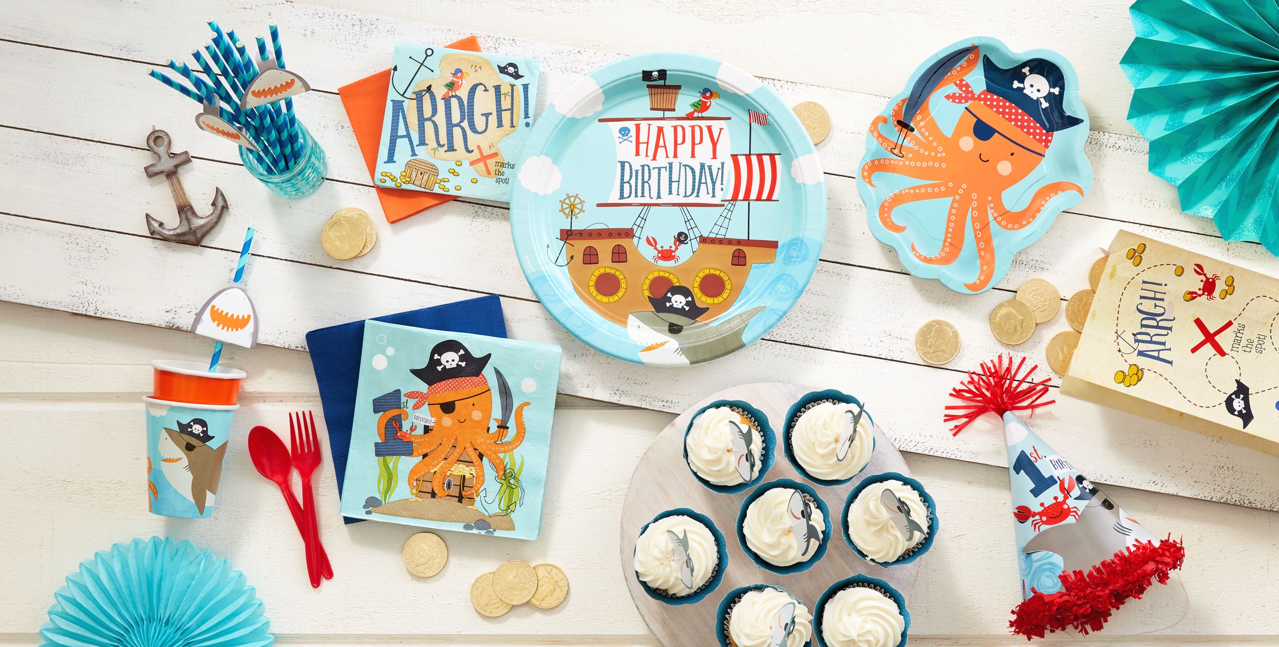 Pirate Shark Birthday Party Lunch Plates, 10.5", 18-pc Composite_or_Mixed