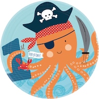 Assiettes à dessert pour fête 1er anniversaire Pirate requin, 7 po, paq. 18 Overhead_Flat