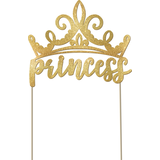 Disney Princess Once Upon A Time "Princess" Glitter Cake Treat Topper, Gold, 5-in, for Birthday Party Front_Flat