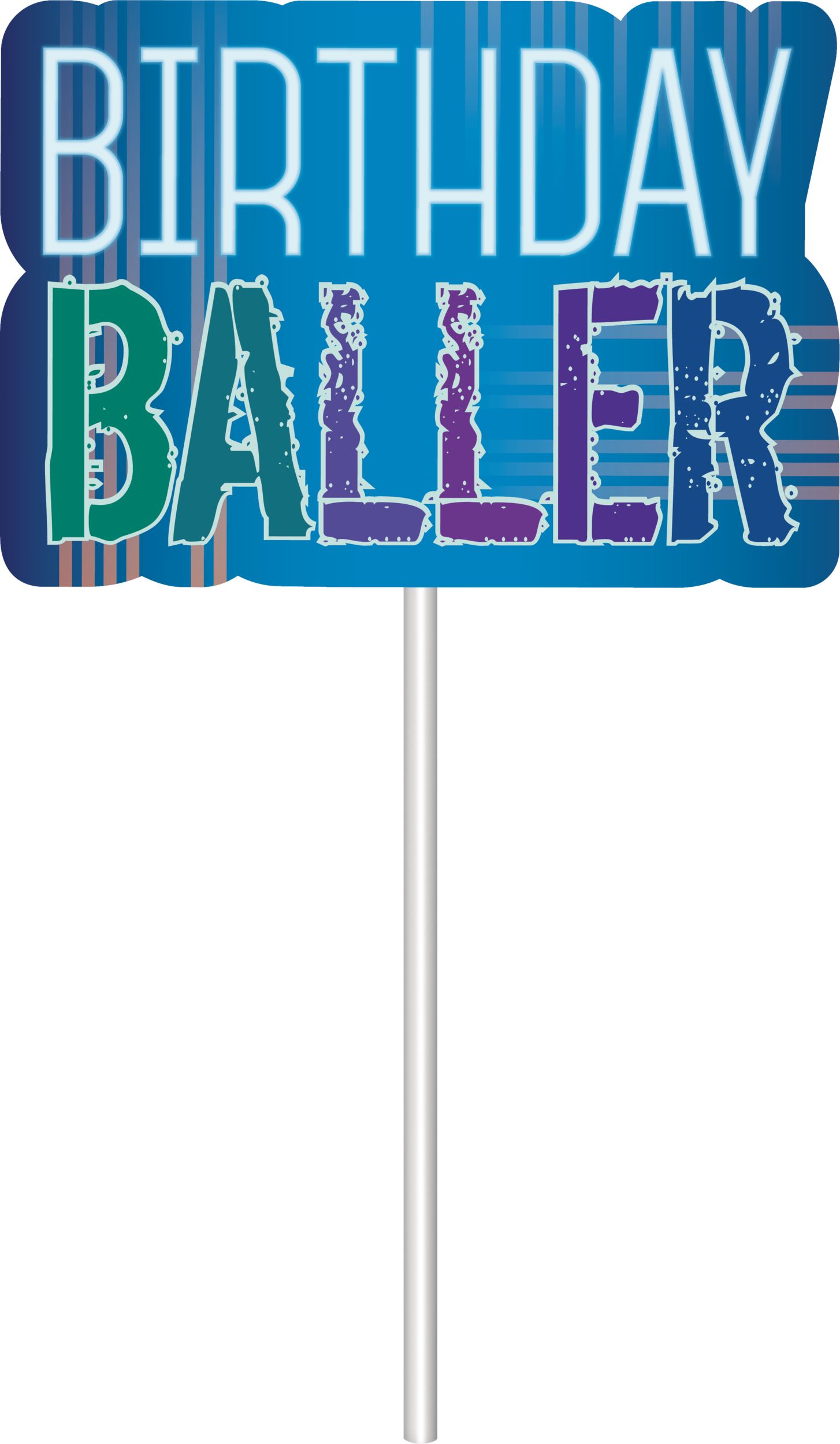 "Birthday Baller" Baseball/Football/Basketball/Soccer Cake Treat Toppers, Multi-Coloured, 12-pk, for Sports Party Front_Flat